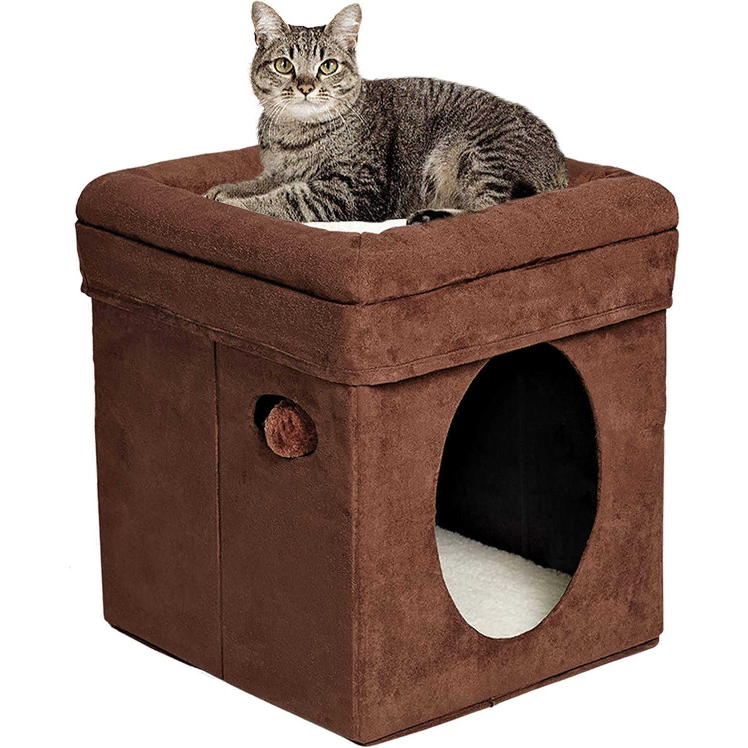 MidWest Homes for Pets 137-BR _The Original_ Curious Cat Cube, Cat House _ Cat Condo in Brown Faux Suede & Synthetic Sheepskin new