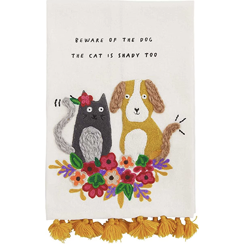 Mud Pie Funny Beware Embroidered Dog Tea Towel