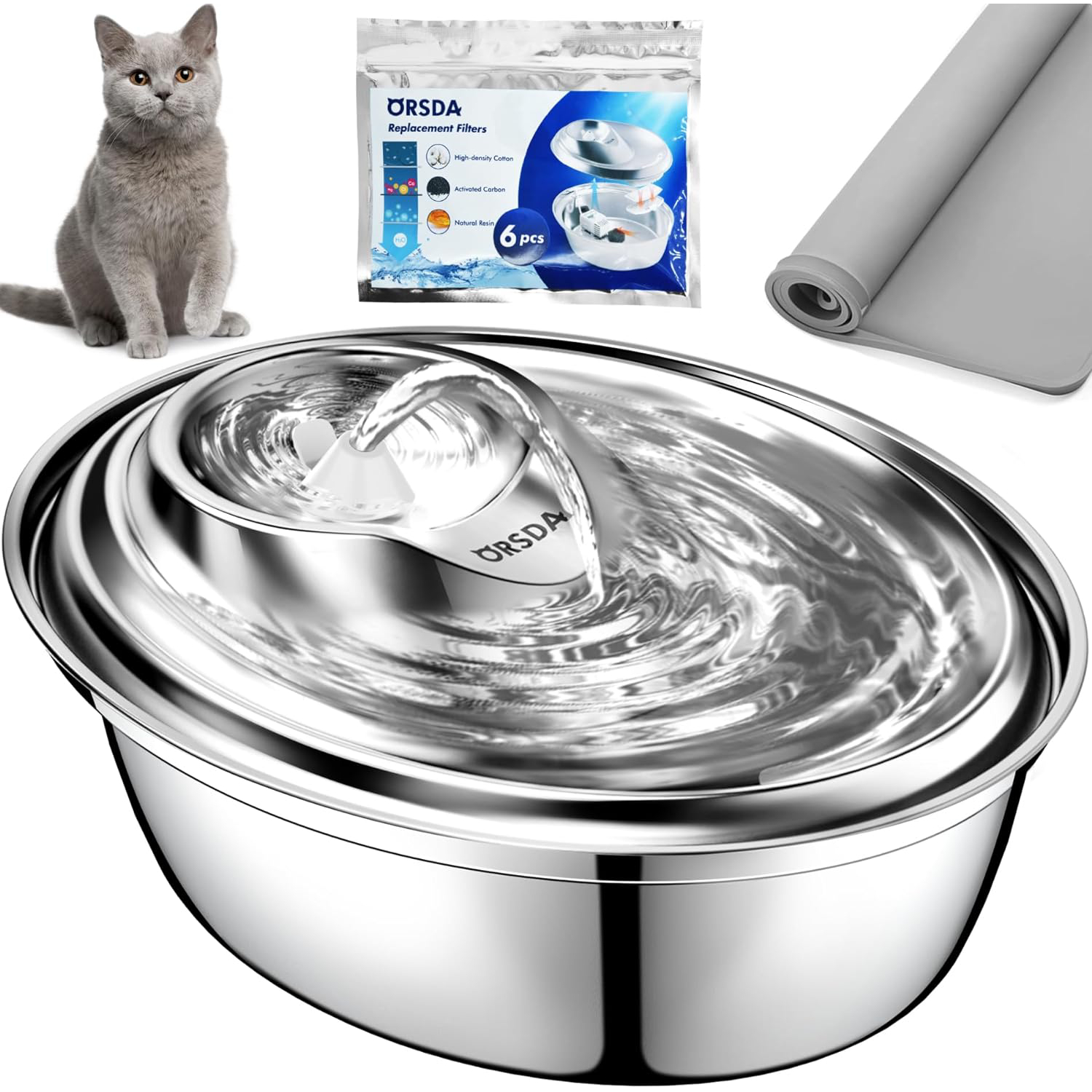 ORSDA Cat Water Fountain Stainless Steel