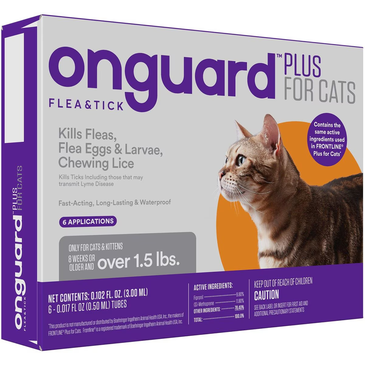Onguard Plus Flea & Tick Spot Treatment for Cats, over 1.5 lbs new