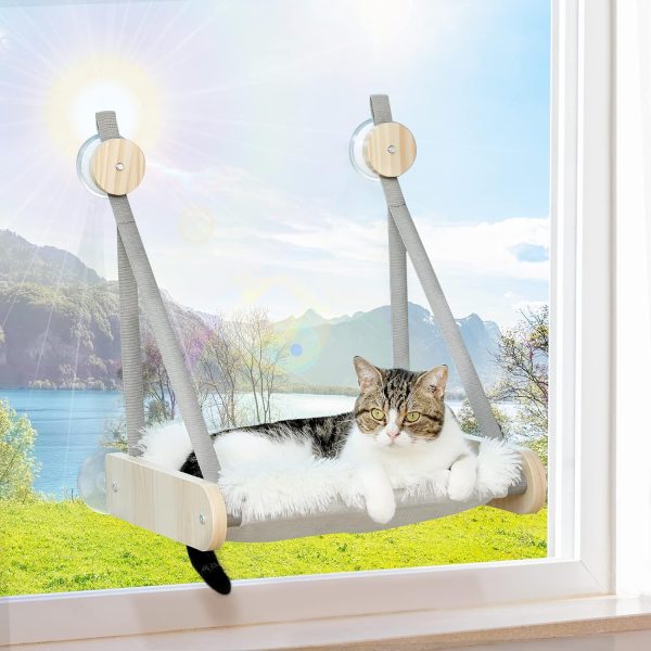 thumbnail image 2 of Noble Hydric Cat Window Perch With Wood Mats & Hammock – Gray Checkerboard, Holds Up To 40 Lbs, No Drilling Needed 2 of 11