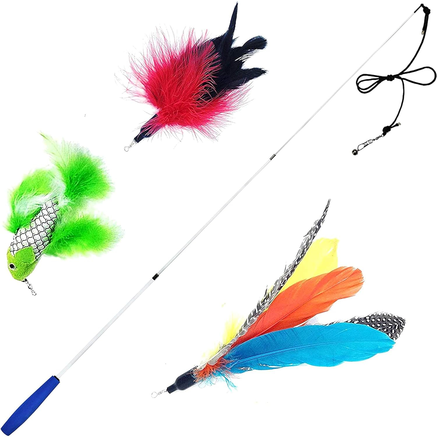 Pet Fit For Life Retractable Interactive Cat or Kitten Wand with 2 Feathers and 1 Soft Furry Combo new 2024