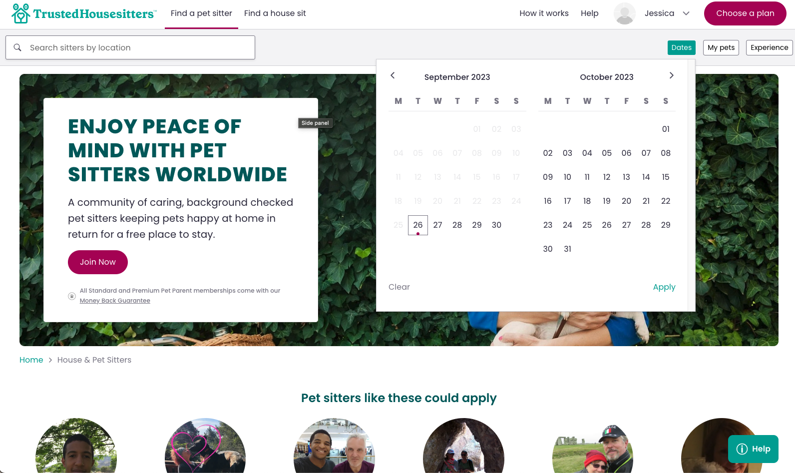 Trusted Housesitter Pet Sitter Date Range