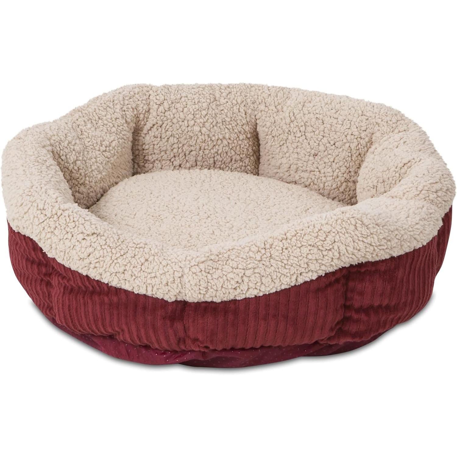 Petmate Aspen Pet Self Warming Round Bed, 19.5 Inches, Barn Red and Cream New