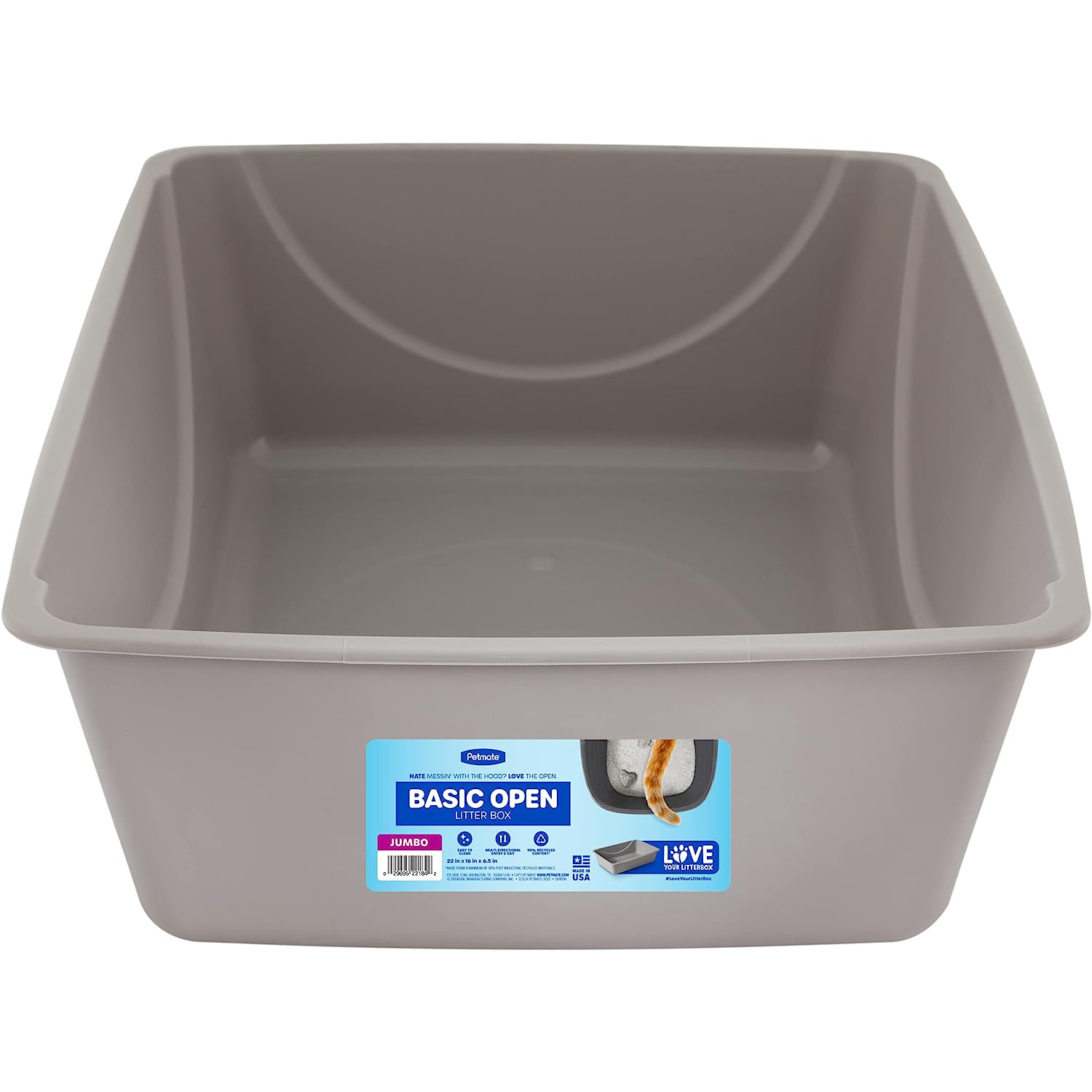 Petmate Open Cat Litter Box, Extra Large Nonstick Litter Pan Durable Standard Litter Box, Mouse Grey Great for Small & Large Cats Easy to Clean, Made in USA New