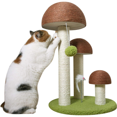 PetnPurr Mushroom Cat Scratching Post With Mouse Toy and Dangling Ball