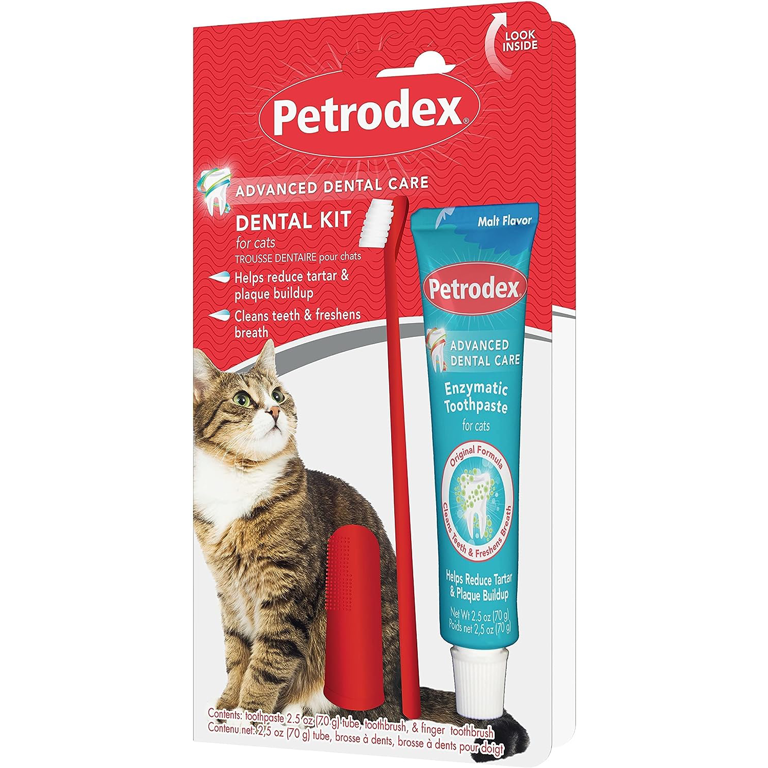 Petrodex Dental Care Kit for Cats, Cat Toothbrush and Toothpaste, Cleans Teeth and Fights Bad Breath, Reduces Plaque Tartar Formation, Malt Flavor, 2.5oz Toothpaste + Toothbrush New