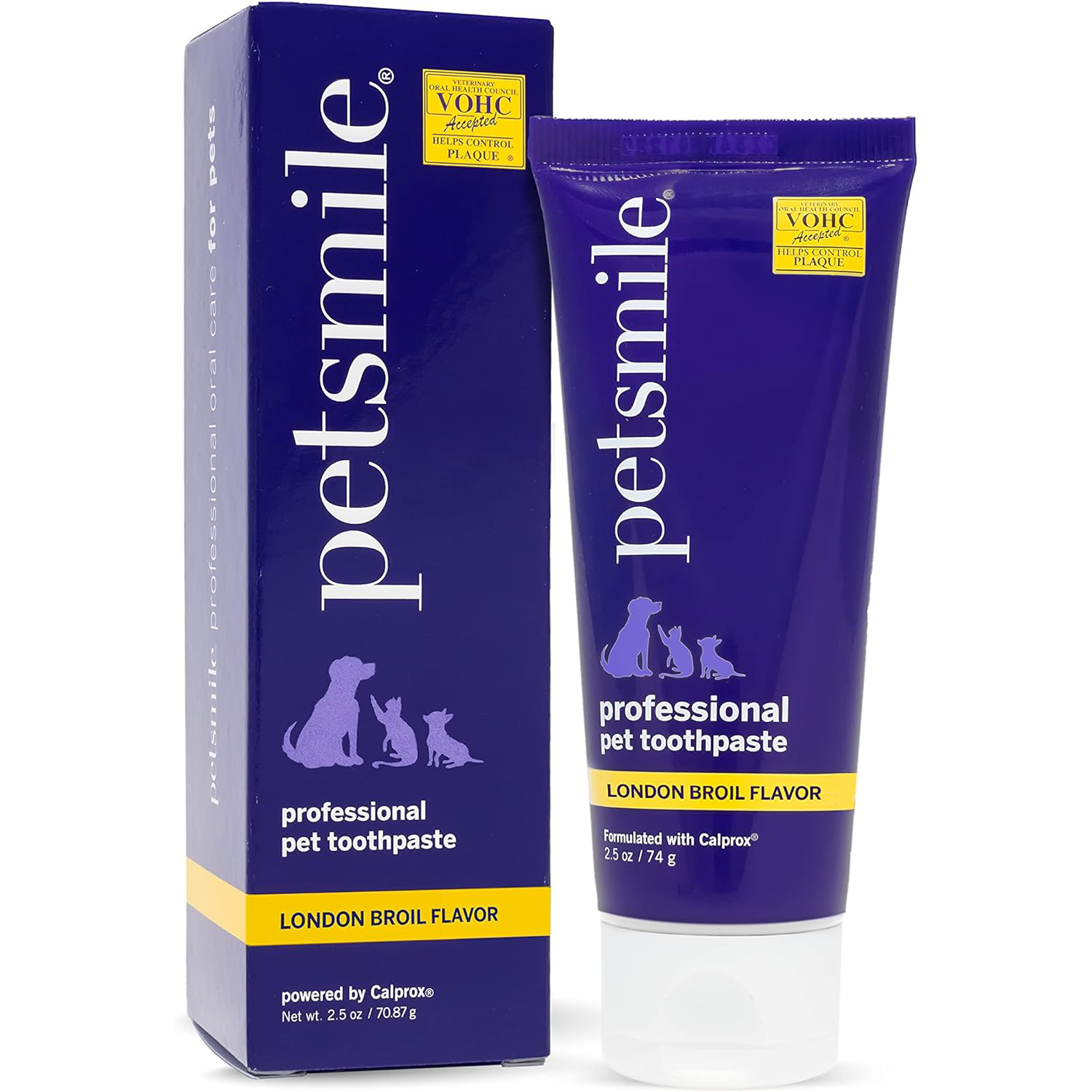 Petsmile Professional Pet Toothpaste - Cat & Dog Teeth Cleaning Supplies - Controls Plaque, Tartar, & Bad Breath - VOHC Accepted Toothpaste - Pet Dental Care Essentials (London Broil, 2.5 Oz) new