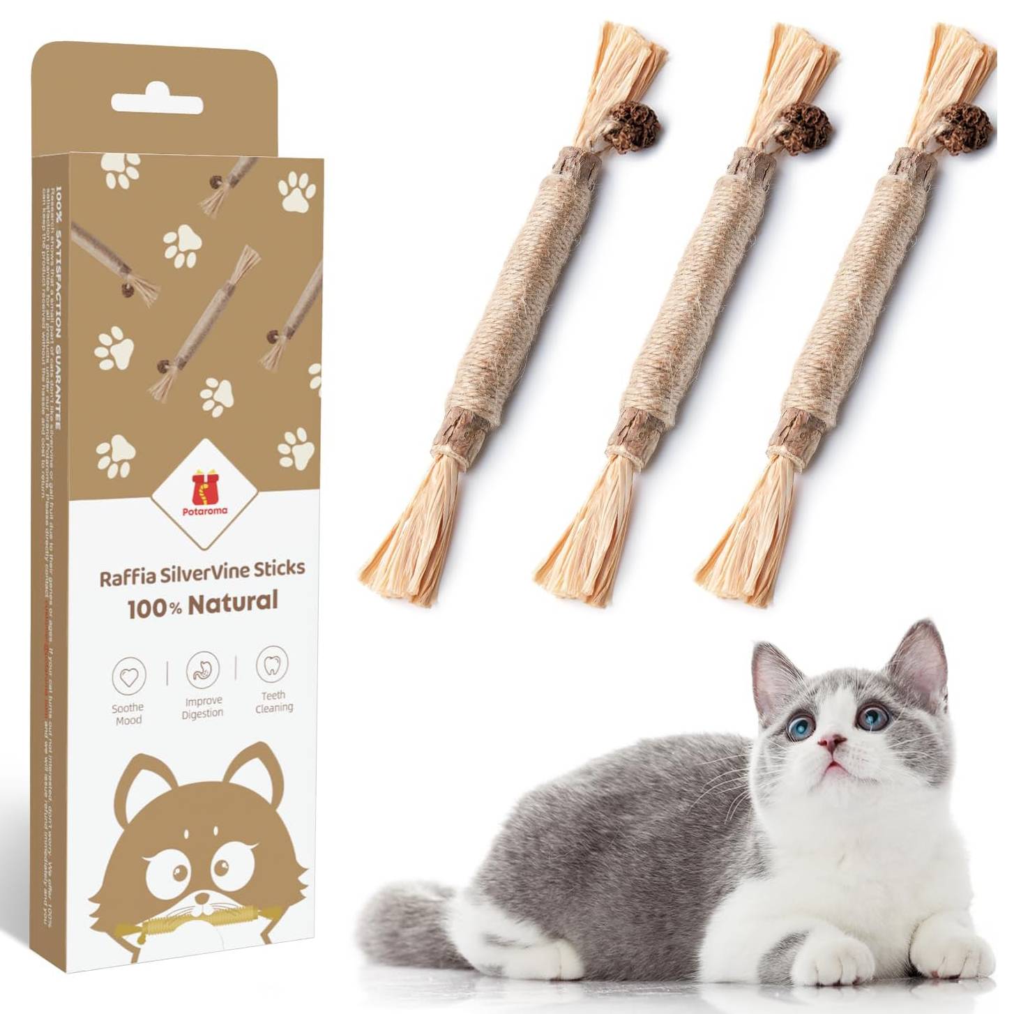 Potaroma 3 Pack Natural Silvervine Sticks Cat Toy