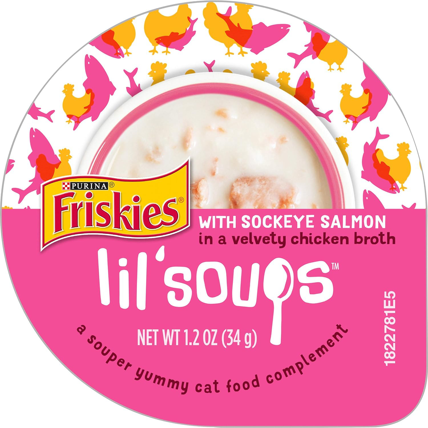 Purina Friskies Natural, Grain Free Wet Cat Food Lickable Cat Treats, Lil_ Soups With Sockeye Salmon in Chicken Broth - (Pack of 8) 1.2 oz. Cups New