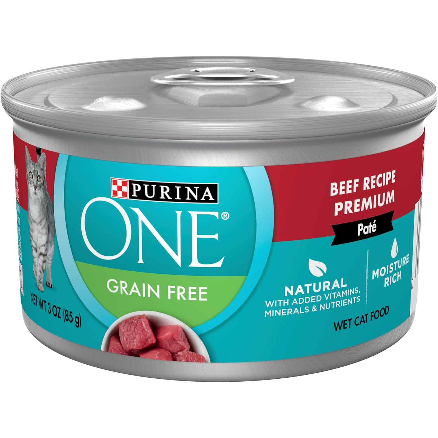 Purina ONE Natural, High Protein, Grain Free Wet Cat Food Pate, Beef Recipe