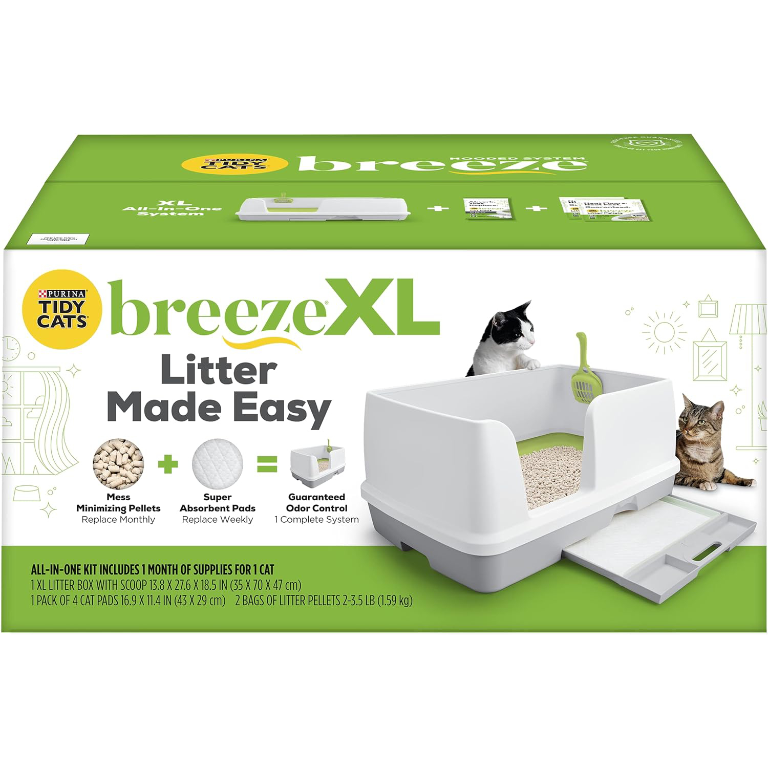 Purina Tidy Cats Non Clumping Litter System, Breeze XL All-in-One Odor Control & Easy Clean Multi Cat Box - 18 lb. Box New