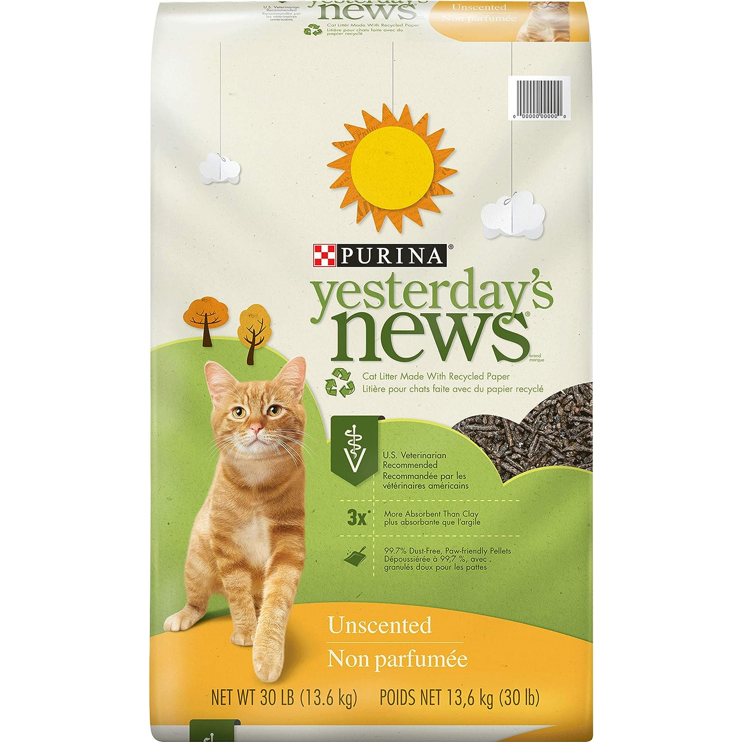 Purina Yesterday's News Non Clumping Paper Cat Litter, Unscented Low Tracking Cat Litter - 30 lb. Bag New
