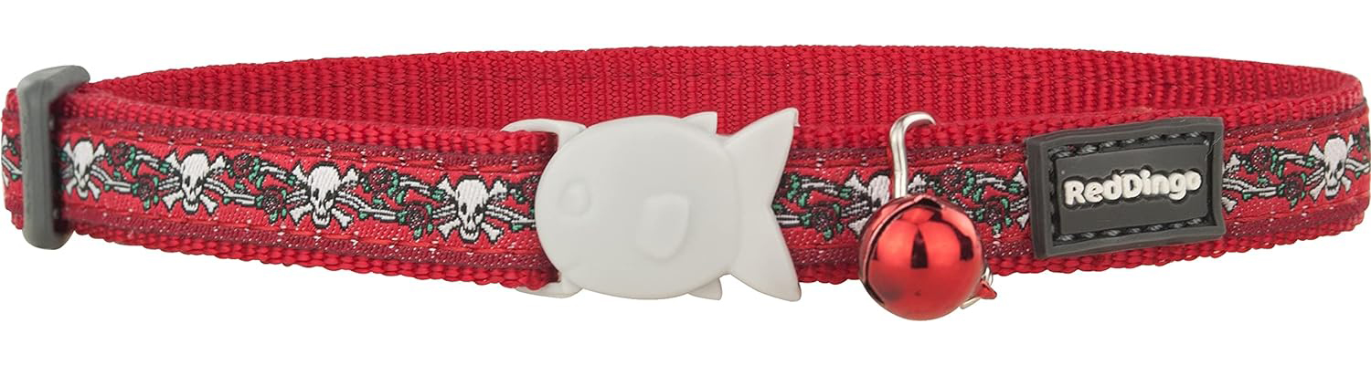 Red Dingo 12mm Skull & Roses Red Cat Collar