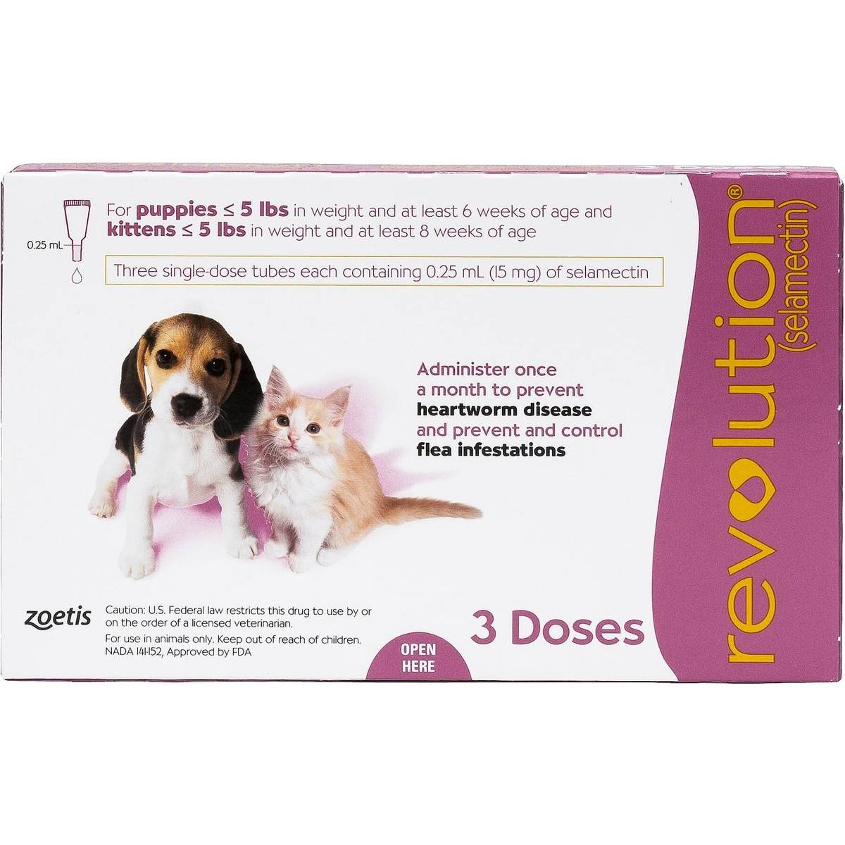 Revolution Topical Solution for Kittens & Puppies, under 5 lbs, (Mauve Box) new