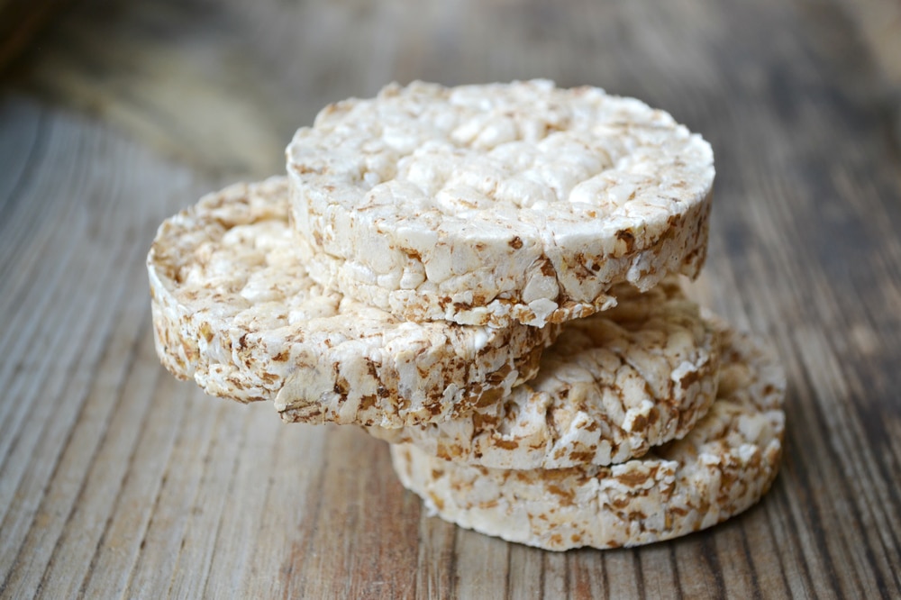 Rice cakes on wooden table