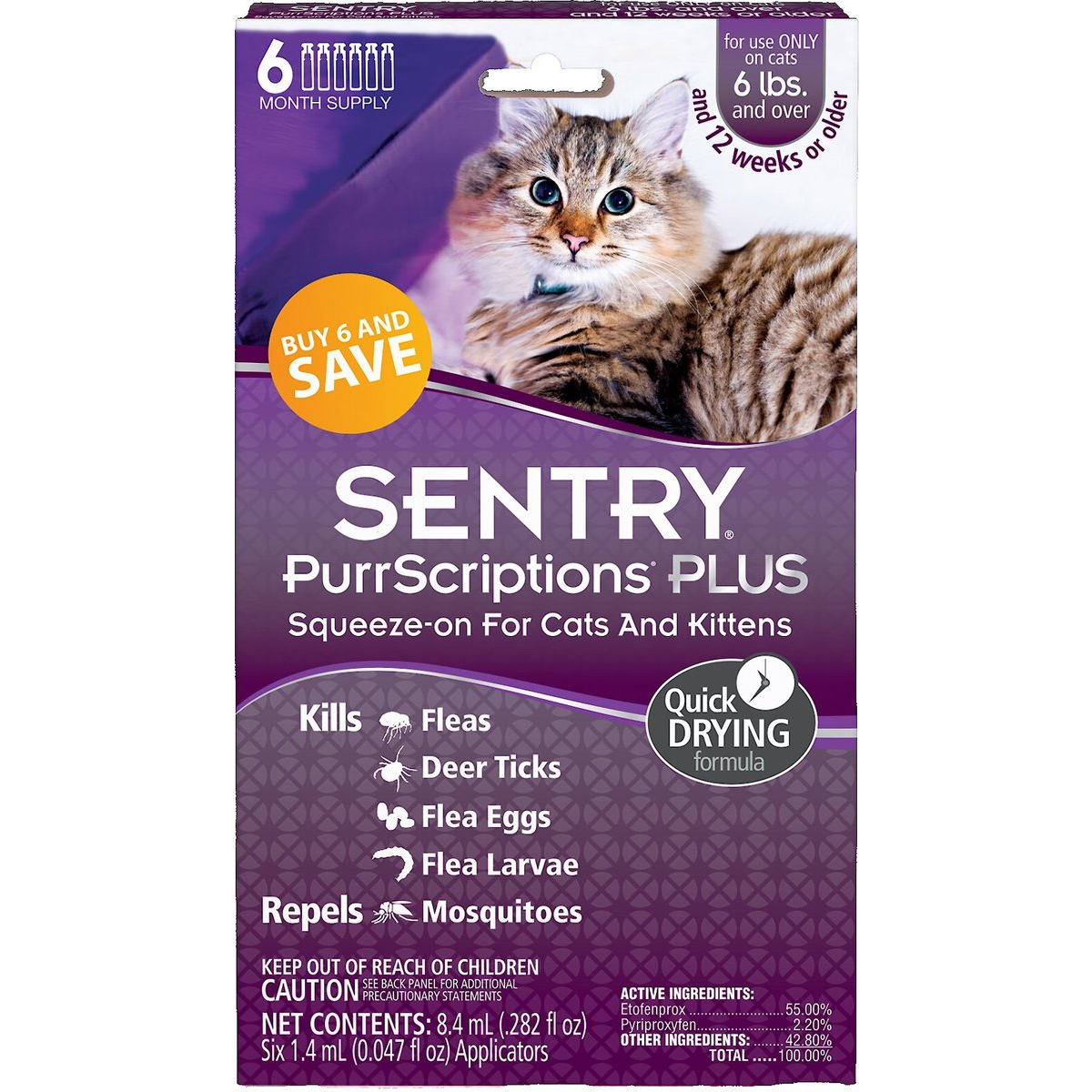 Sentry PurrScriptions Flea & Tick Spot Treatment for Cats, over 6 lbs new