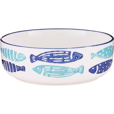 Signature Housewares Coastal Fish Non-Skid Ceramic Cat Bowl