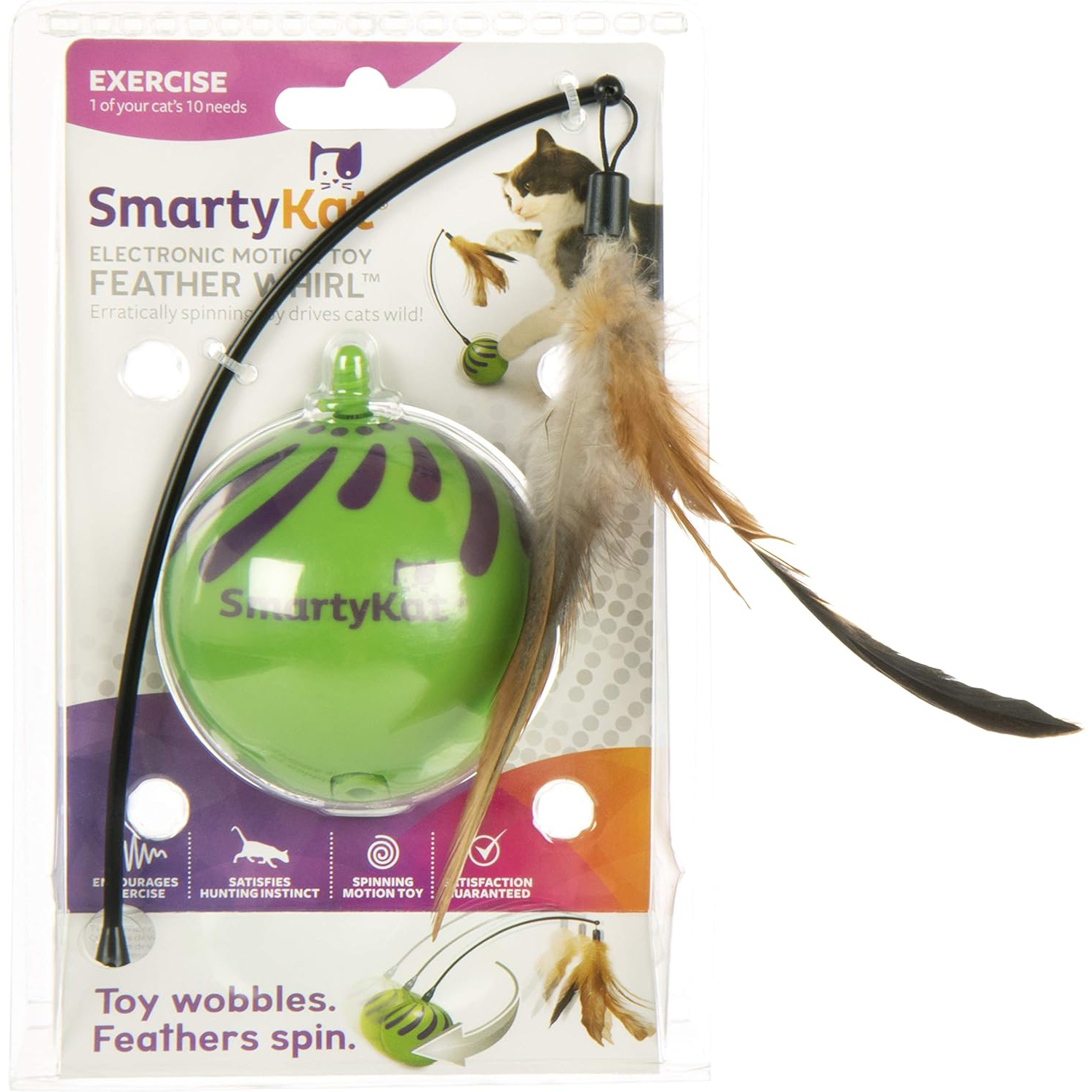 SmartyKat Feather Whirl Electronic Motion Wand Cat Toy