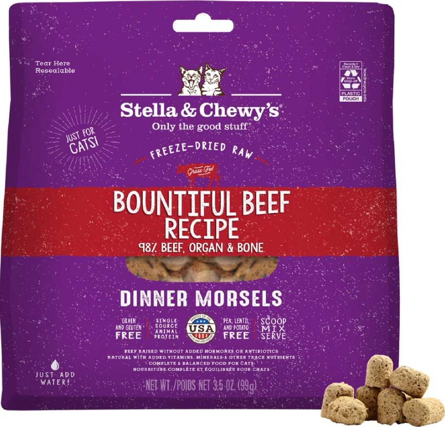 Stella & Chewy's Freeze-Dried Raw Dinner Morsels Grain-Free Protein Rich Bountiful Beef Recipe Cat Food