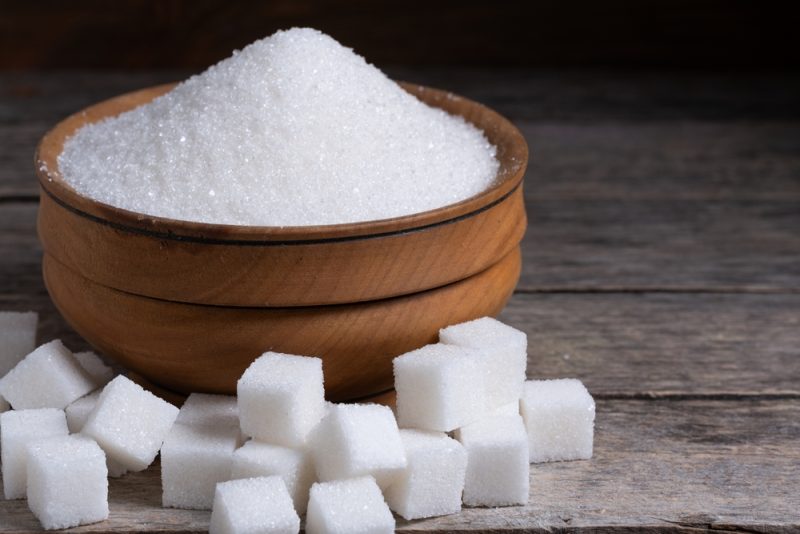 Sugar bowl and sugar cubes