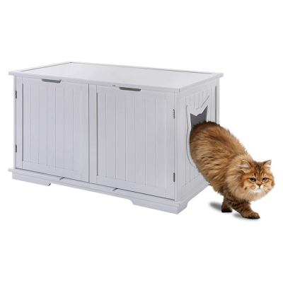 Sweet Barks Wooden Washroom Bench Cat Litter Box Enclosure