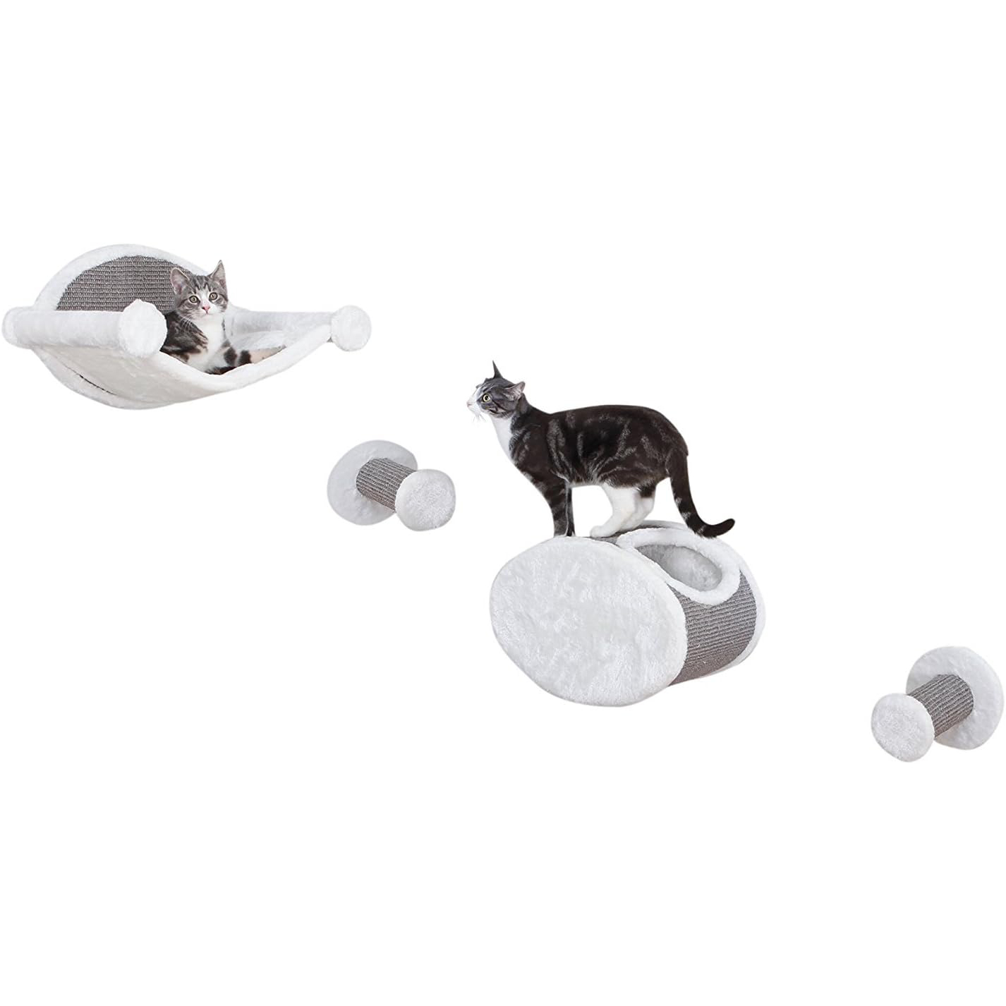 TRIXIE Wall Mounted Cat Lounge Set, Hammock and Condo with Two Steps, Cat Furniture, Scratching Post, Gray New