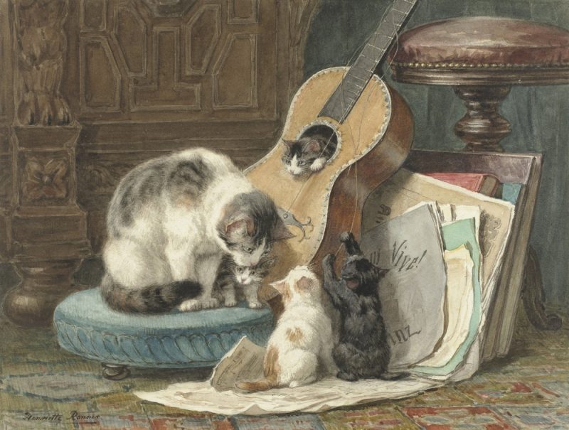 The-Harmonists-by-Henriette-Ronner-1876-77-Dutch-watercolor-painting-on-paper