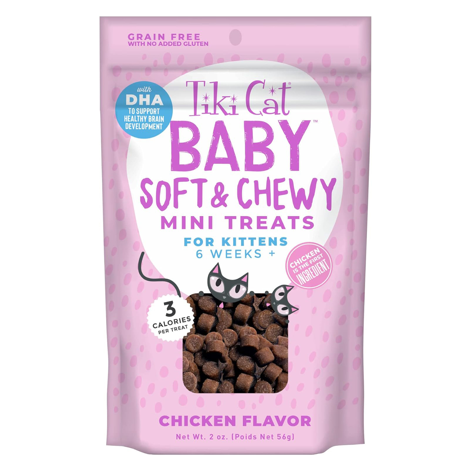 Tiki Cat Baby Soft & Chewy, Chicken Flavored, Low-Calorie, Mini Treats for Kittens