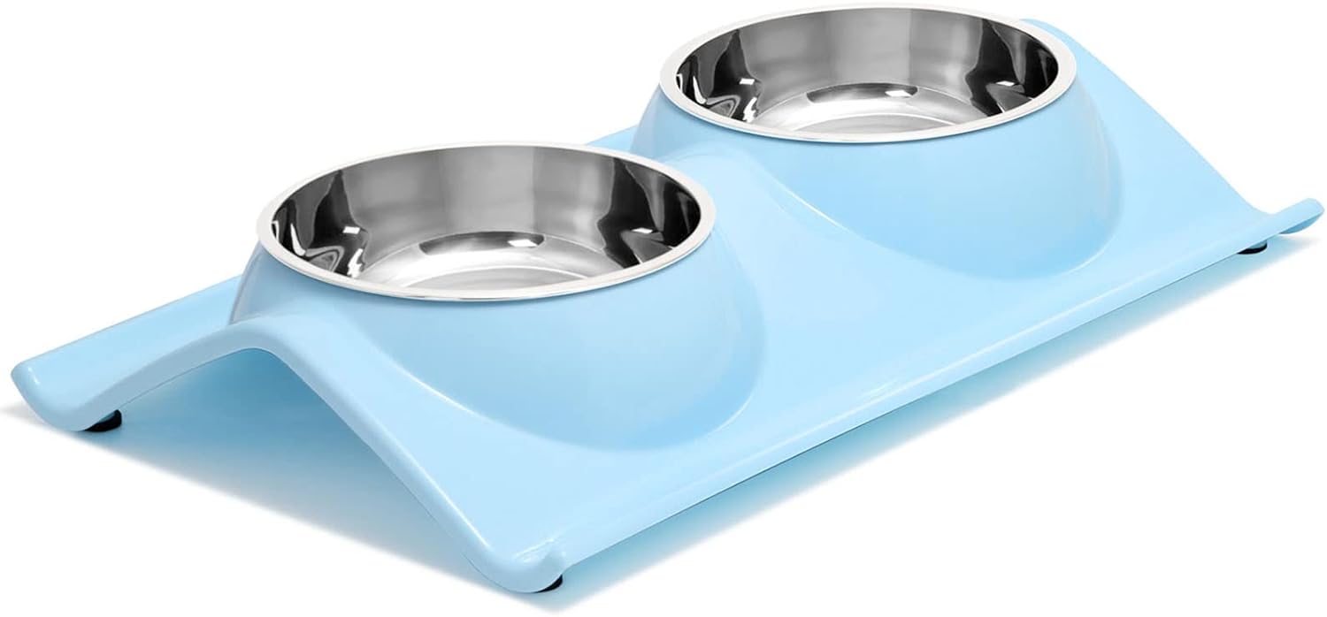 UPSKY Double Dog Cat Bowls Premium Stainless Steel Pet Bowls No-Spill Resin Station
