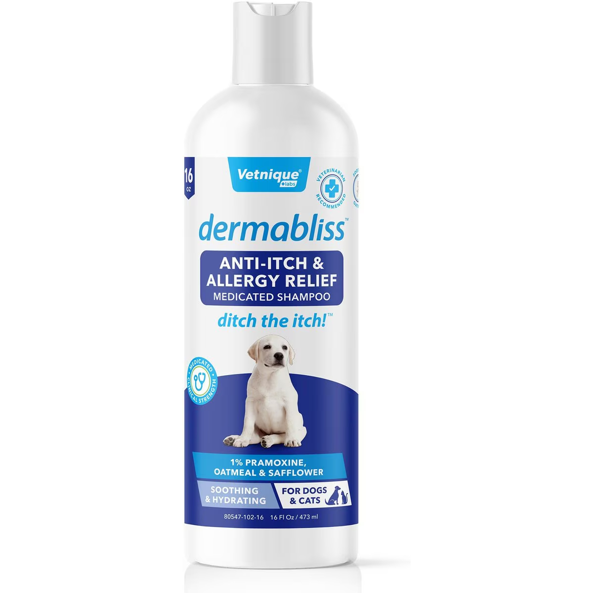 Vetnique Labs Dermabliss Medicated Anti-Itch & Allergy Relief Soothing Oatmeal Medicated Dog & Cat Shampoo