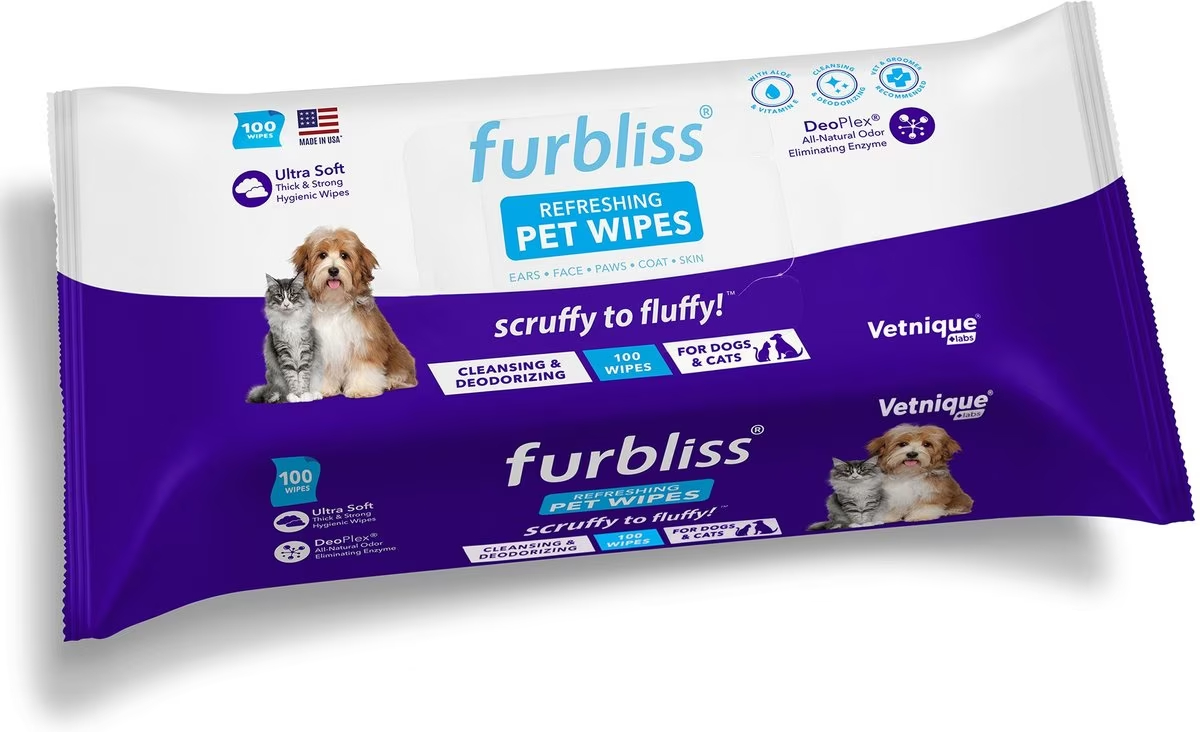 Vetnique Labs Furbliss Pet Bathing Wipes Cleansing & Deodorizing Hypoallergenic