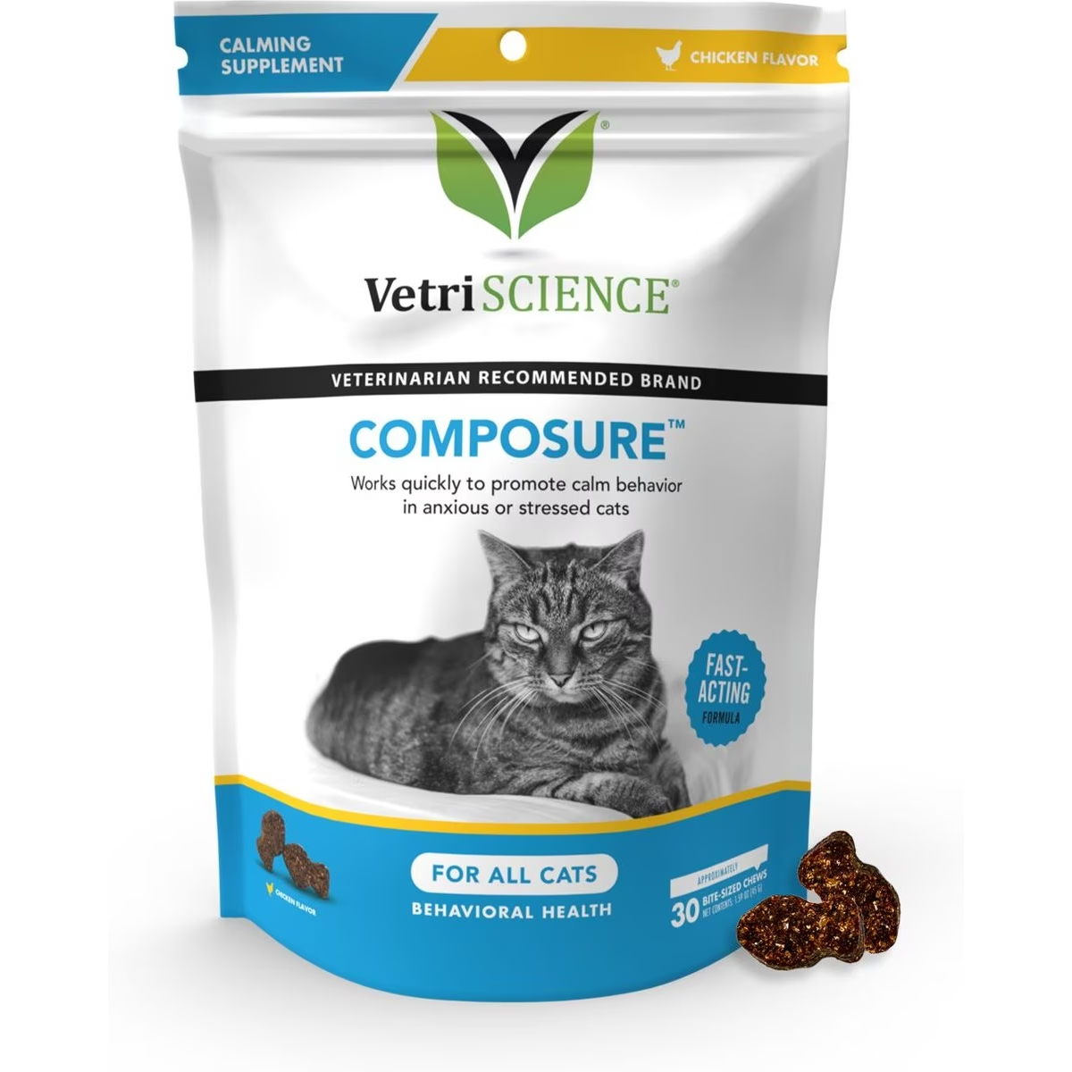 VetriScience Composure Chicken Liver Flavored Soft Chews Calming Supplement for Cats