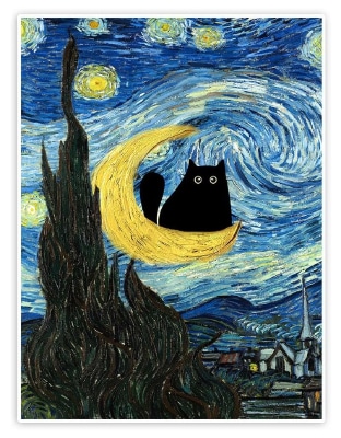 Vincent Van Gogh's Starry Night Cat Poster