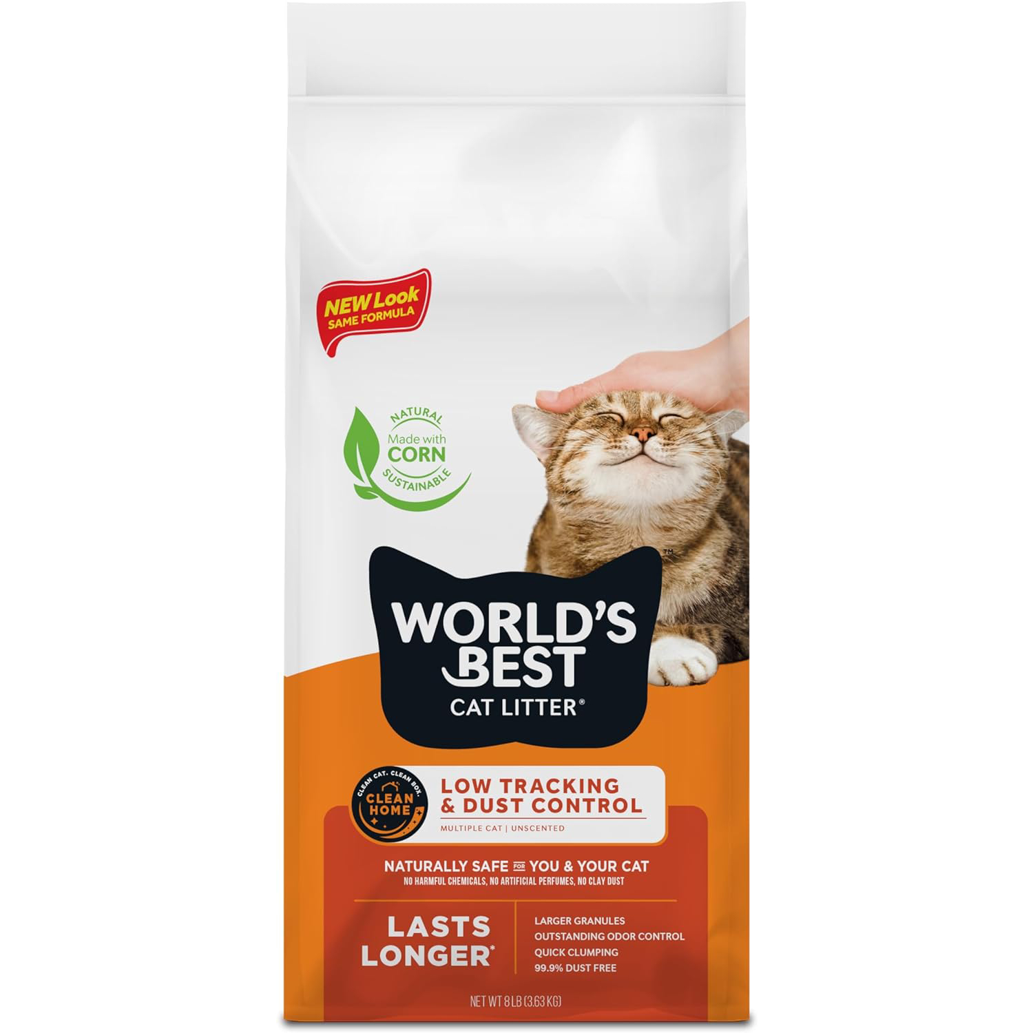 WORLD_S BEST CAT LITTER Low Tracking & Dust Control Multiple Cat Unscented 8-Pounds - Natural Ingredients, Quick Clumping, Flushable & Made in USA - Long-Lasting Odor Control & Easy Scooping new