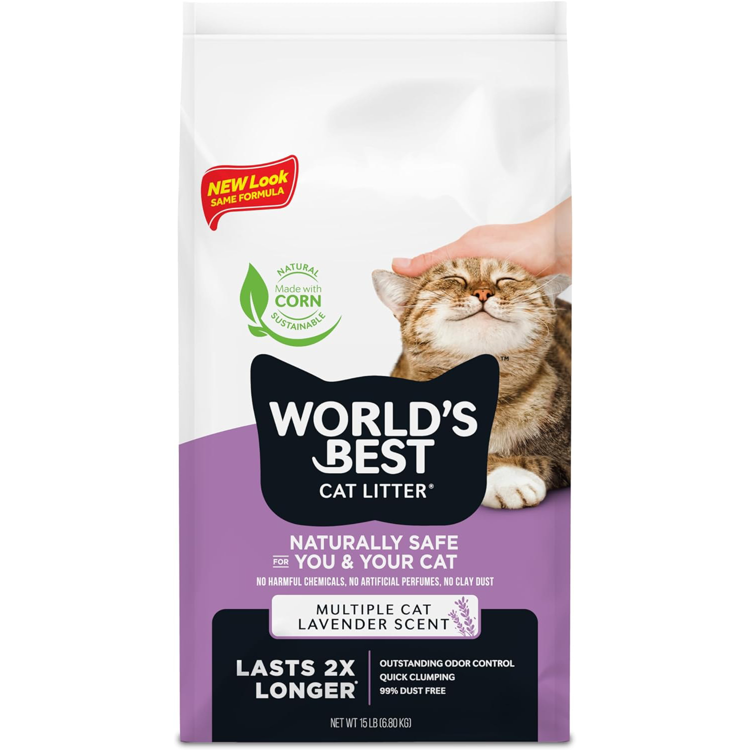 WORLD_S BEST CAT LITTER Multiple Cat Lavender Scented 15-Pounds - Natural Ingredients, Quick Clumping, Flushable, 99_ Dust Free & Made in USA - Calming Fragrance & Long-Lasting Odor Control new
