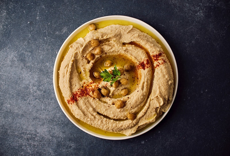 bowl of hummus topview