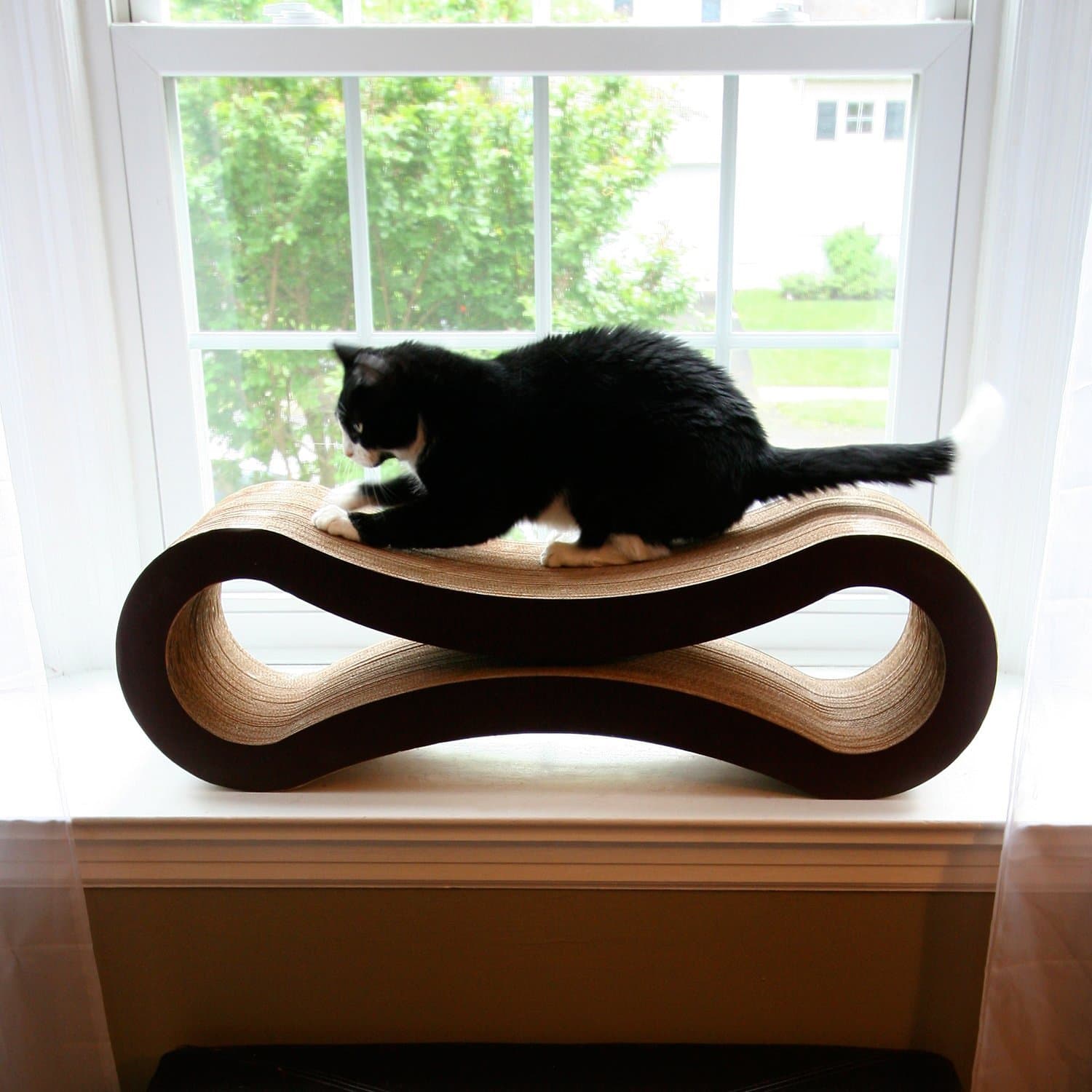 cat playing in PetFusion Ultimate Cat Scratcher Lounge Toy with Catnip