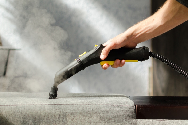 cleaning sofa with a steam cleaner