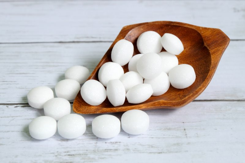 close up of mothballs