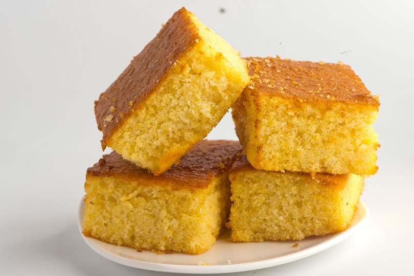 cornbread on a white saucer