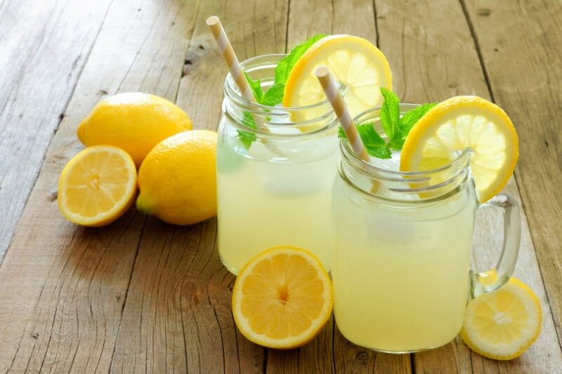 lemonade on mason jar glasses