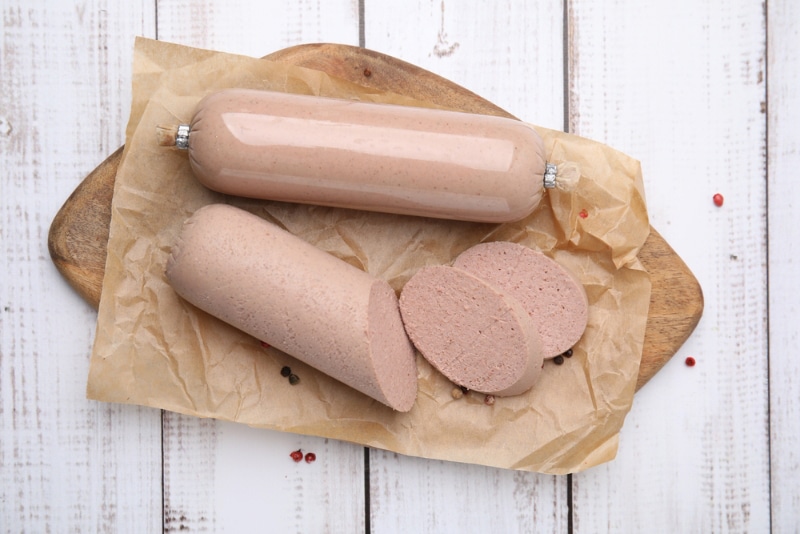 liver sausage on chopping board