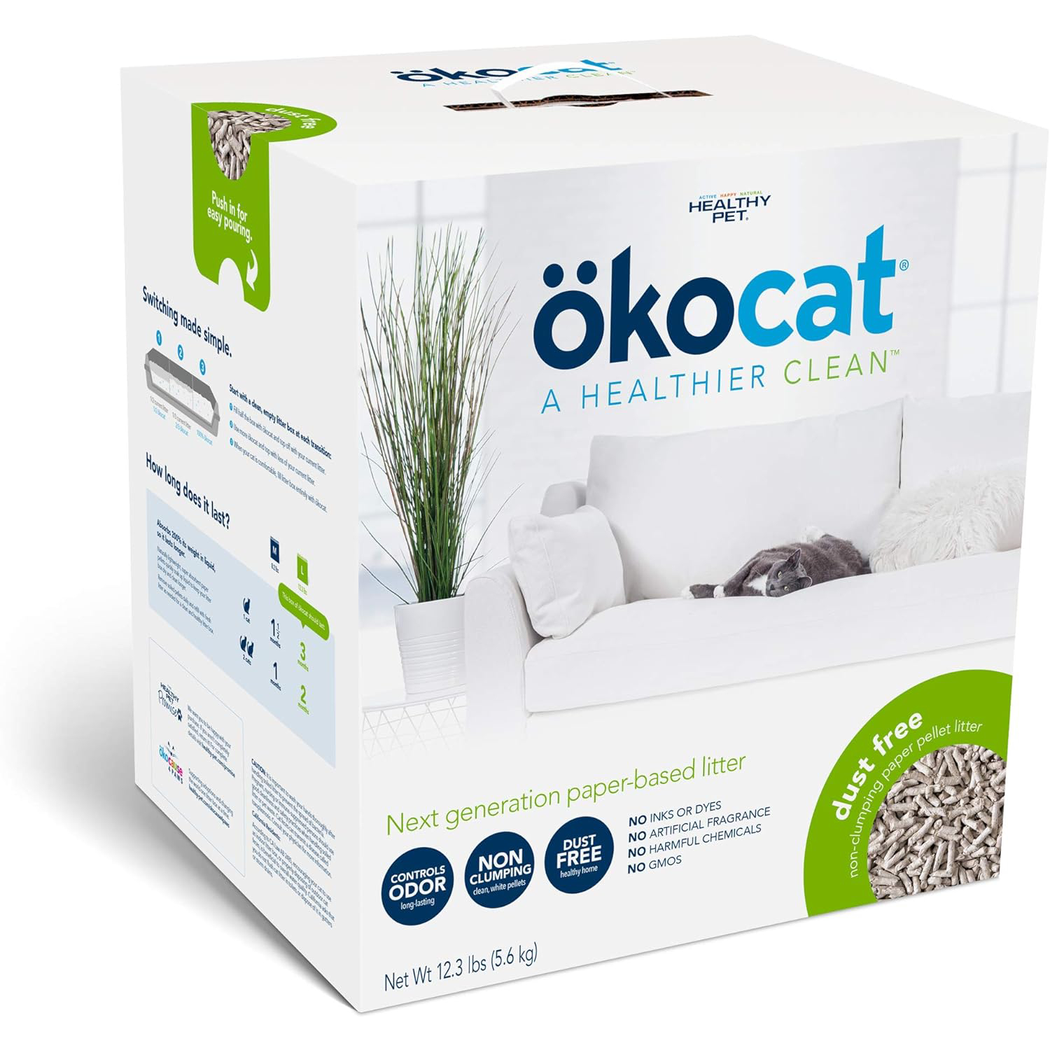 ökocat Dust-Free Natural Paper Non-Clumping Cat Litter Pellets with Odor Control, Large, 12.3 lbs new