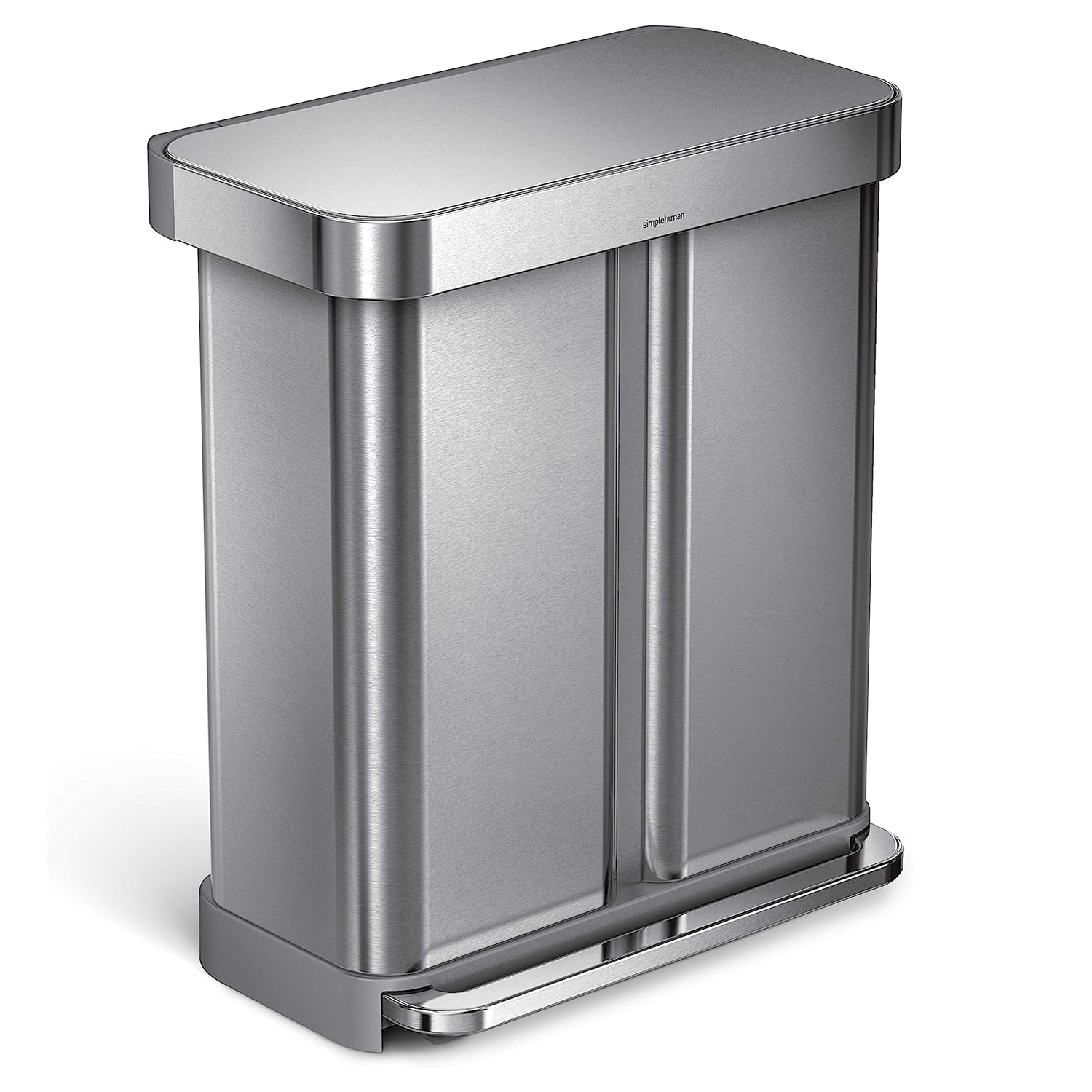 simplehuman 58 Liter : 15.3 Gallon Rectangular Hands-Free Dual Compartment Recycling Kitchen Step Trash Can