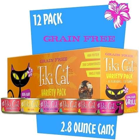 1Tiki Cat Grill Grain-Free, Low-Carbohydrate Wet Food with Whole Seafood in Broth for Adult Cats & Kittens