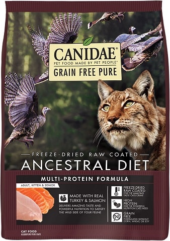 3CANIDAE Grain-Free PURE Ancestral Diet Freeze-Dried Raw Coated Multi-Protein Formula with Turkey & Salmon Dry Cat Food