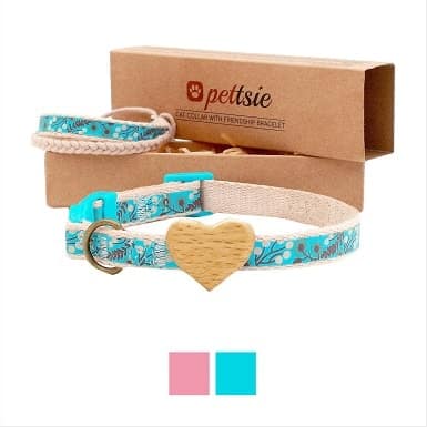 3Pettsie Heart Cotton Breakaway Cat Collar with Friendship Bracelet