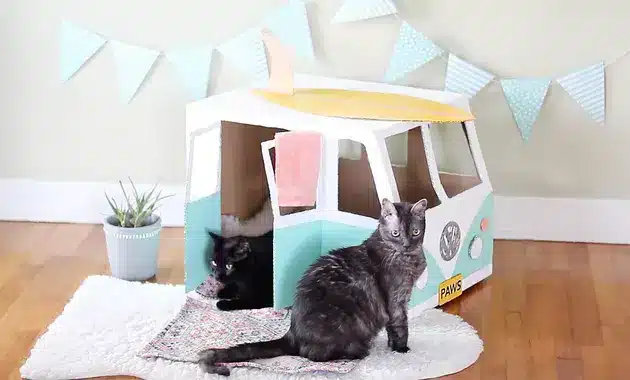 Cardboard Bus Cat House Tutorial