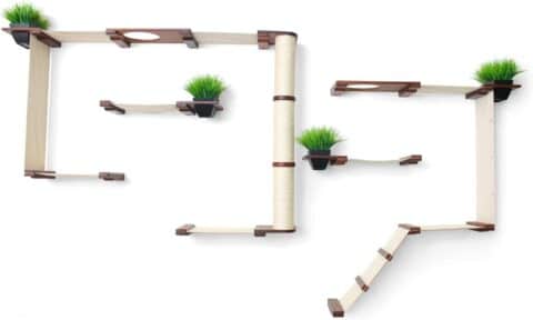 CatastrophiCreations Garden Complex Wall Mounted Cat Tree Shelf Set with Cat Grass Planter